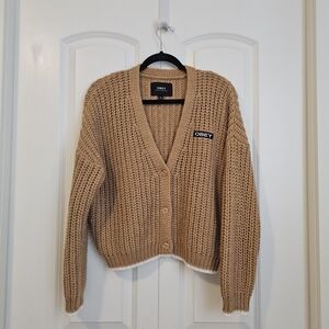 Obey Oversized Sweater Carmel Cream Button Up Cardigan Wool Alpaca Blend Sz S